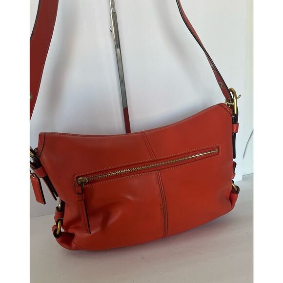 COACH Orange Z Leather Crossbody Flap Duffle Tote Bag Turnlock - Picture 4 of 13